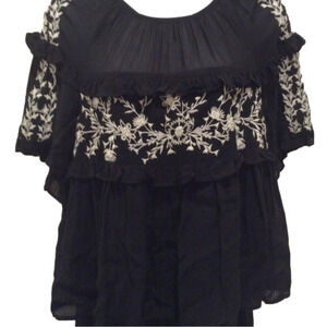 Zara Trafaluc Col Sheer Black Embroidered Top Sz S